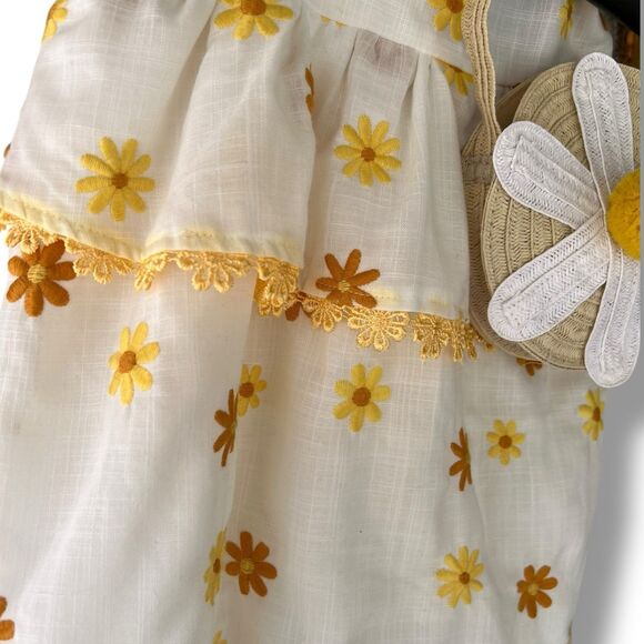 Girls Size 4T White & Yellow Daisy Sundress with Matching Purse - Picture 10 of 12